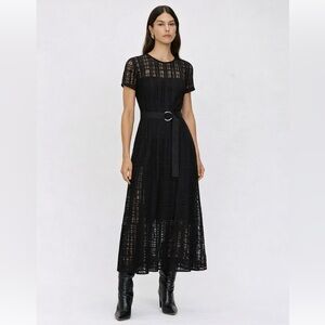 Johnny Was Jade black plaid shortsleeve midi A-line Dress Wedding Party Guest